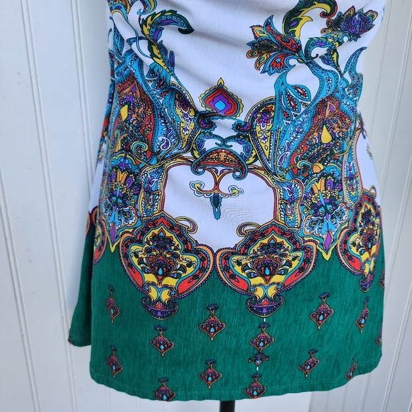 Silvers ute Halter  Jeweled Top Blouse Sleeveless Green White Paisley Chain Sz L - Picture 10 of 14